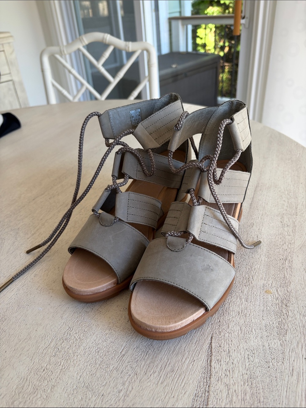 Sorel Joanie II Lace-Up Strappy Sandals in Taupe